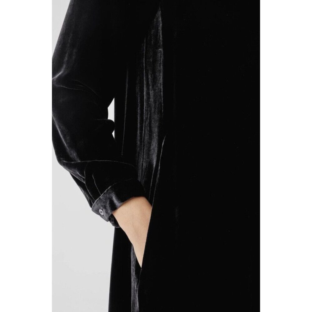 New Eileen Fisher Velvet Crew Neck Knee Length Holiday Dress Black Sz XS - Picture 8 of 10
